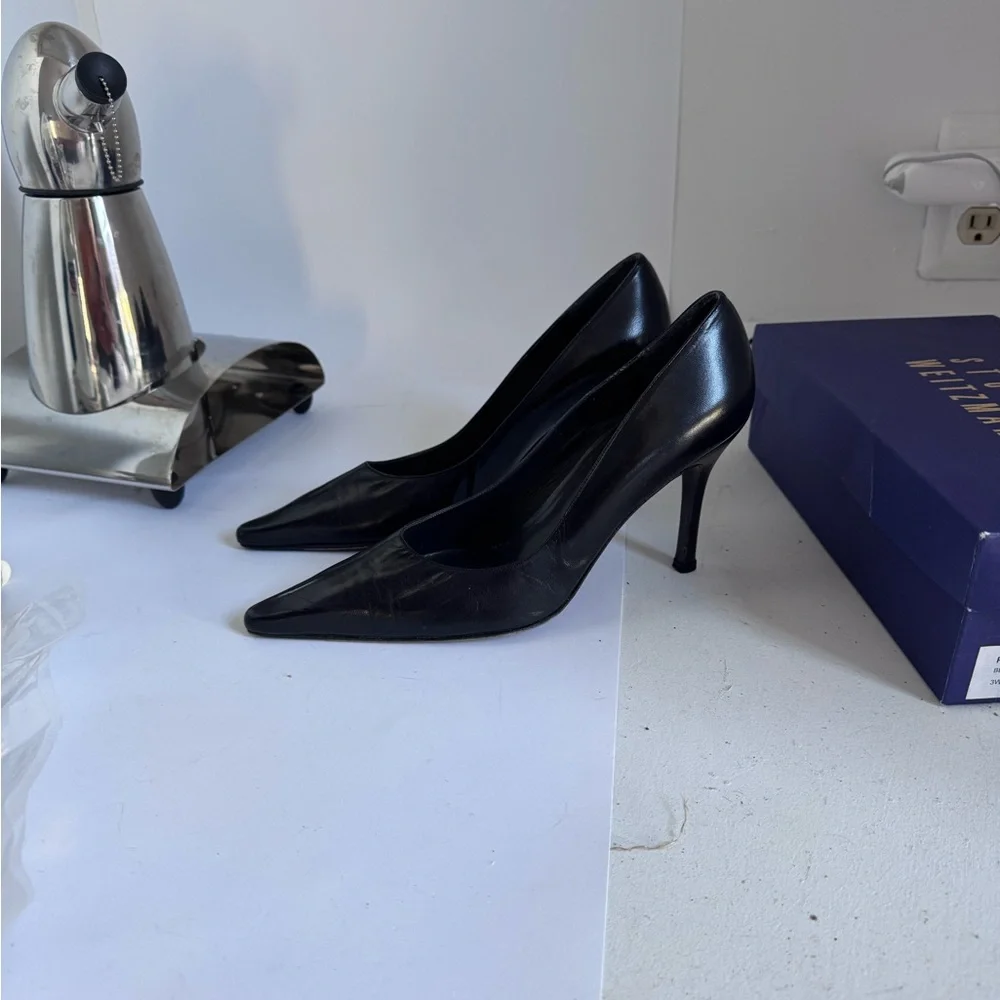 Stuart weitzman black leather heels size 9.5 - Picture 4 of 13